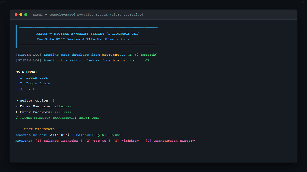 ALPAY — Console-Based E-Wallet System preview