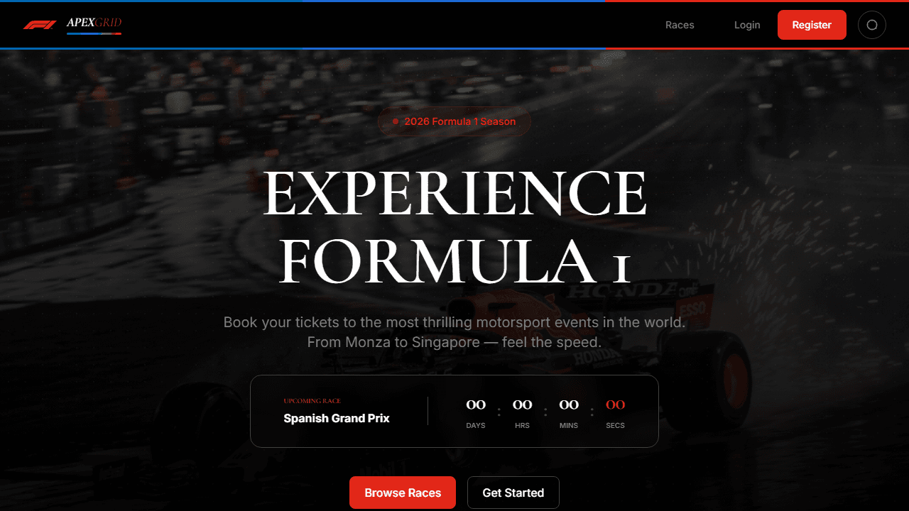 ApexGrid — F1 Race Ticket Booking Platform preview